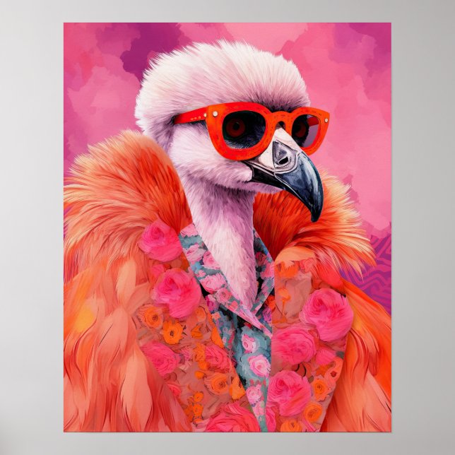 Fashionable Flamingo Funky Art Print (Front)