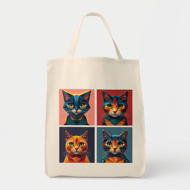 Fashionable Four panel Cats Geometric Stylist Tote Bag (Front)