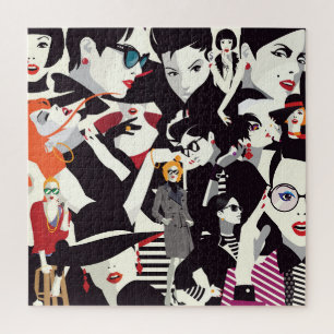 Fashionable girls collage: pop art jigsaw puzzle