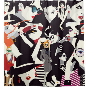 Fashionable girls collage: pop art shower curtain