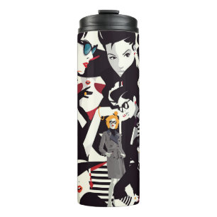 Fashionable girls collage: pop art thermal tumbler