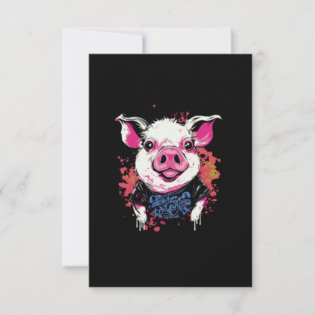 Fashionable hipsta pig graffiti style printable de thank you card (Front)
