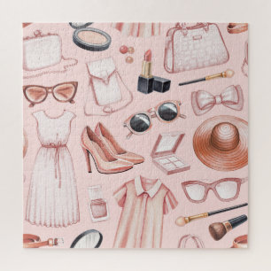 Fashionable Illustrations: Chic Seamless Pattern. Jigsaw Puzzle