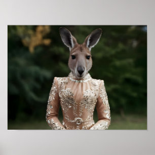 Fashionable Kangaroo in Couture Outfit Poster