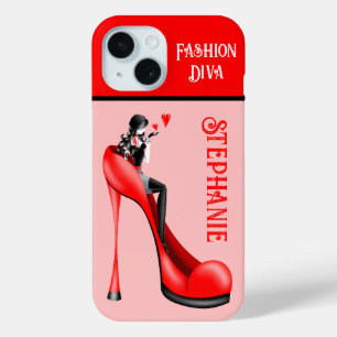 Fashionable Lady in Red Stiletto iPhone 15 Case