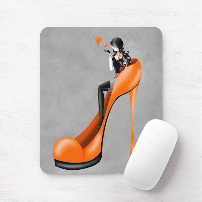 Fashionable Lady in Stiletto Orange Mouse Mat (With Mouse)