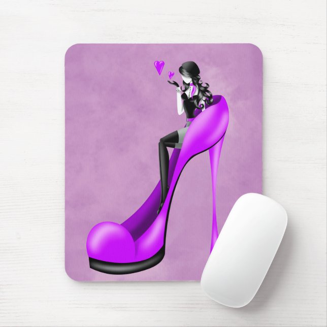 Fashionable Lady in Stiletto Purple Mouse Mat (With Mouse)