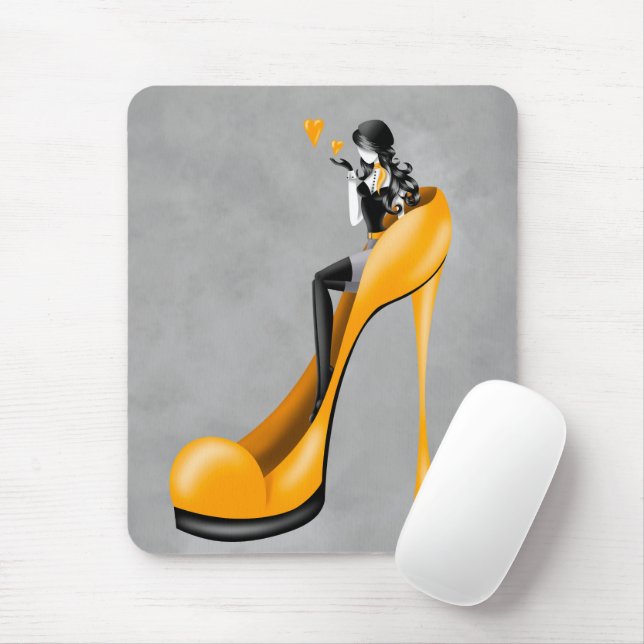 Fashionable Lady in Stiletto Yellow Mouse Mat (With Mouse)