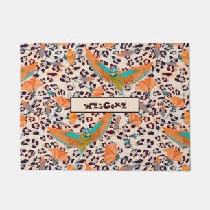 Fashionable leopard print, birds of Paradise Doormat