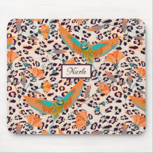 Fashionable leopard print, birds of Paradise Mouse Pad