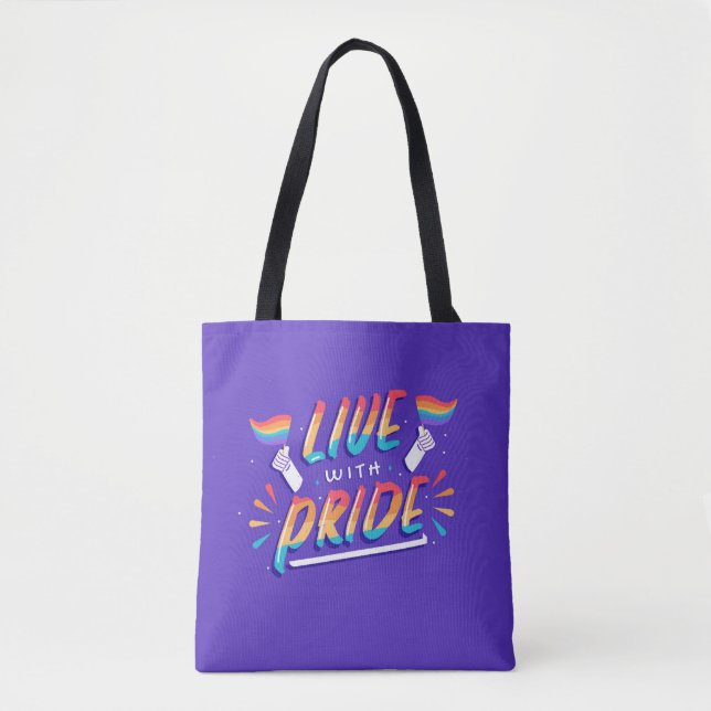 Fashionable Live With Pride Rainbow Flag Gay Tote (Front)