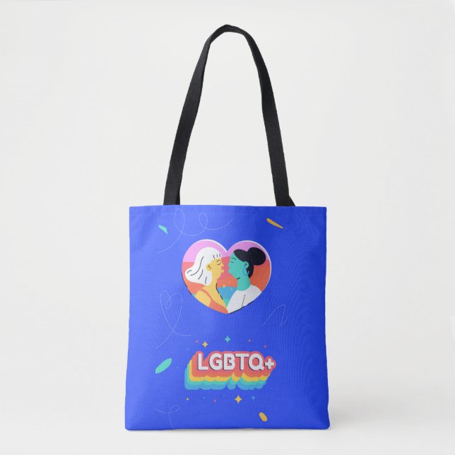 Fashionable Live With Pride Rainbow LGBTQ+ Lesbian Tote Bag (Front)