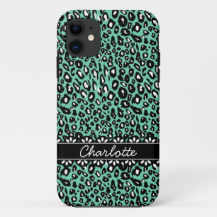 Fashionable Mint Leopard Print and Lace iPhone 11 Case