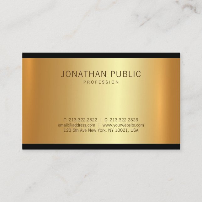 Fashionable Modern Gold Glamour Trendy Unique Business Card (Front)