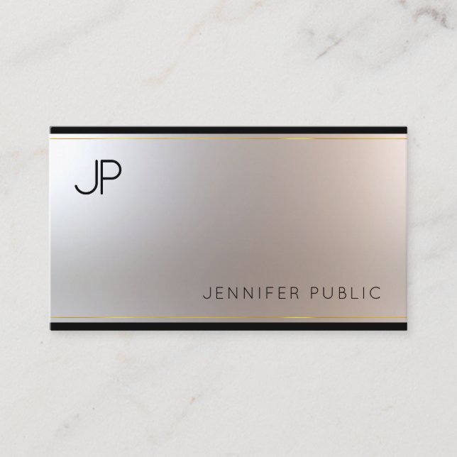 Fashionable Monogram Glamour Gold Silver Unique Business Card (Front)