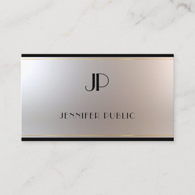 Fashionable Monogram Gold Silver Unique Glamour Business Card (Front)