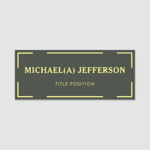 Fashionable Moss Dark Green & Yellow: Professional Name Tag