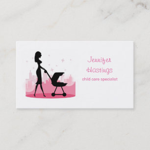Fashionable Mummy Pushing Baby Carriage Calling Card