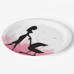 Fashionable Mummy Pushing Baby Carriage Paper Plate