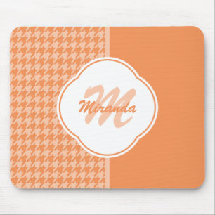 Fashionable Orange Houndstooth Monogram and Name Mouse Pad
