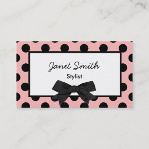 Fashionable Pink and Black Polka Dot Business Card