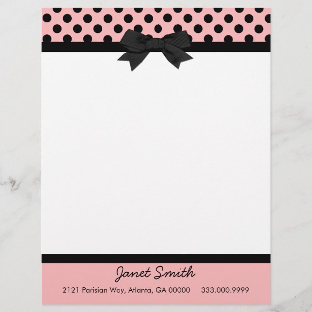 Fashionable Pink & Black Business Letterhead (Front)