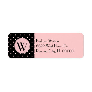 Fashionable Pink & Black Monogram Return Address Label