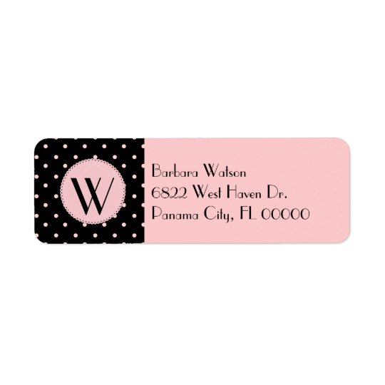 Fashionable Pink & Black Monogram Return Address Label