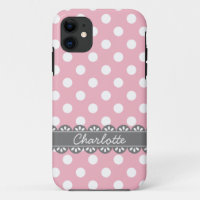 Fashionable Pink Polka Dots and Grey Lace