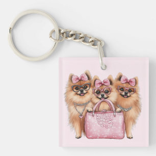 Fashionable Pomeranian Dogs Pink Purse Key Ring