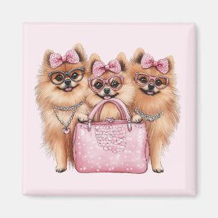 Fashionable Pomeranian Dogs Pink Purse Magnet