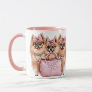Fashionable Pomeranian Dogs Pink Purse Mug