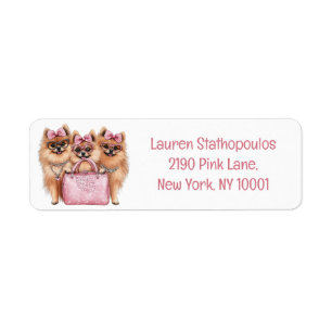 Fashionable Pomeranian Dogs Pink Purse Return Address Label