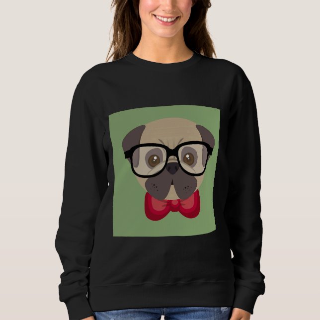 Fashionable Pug - Pug with Red Bowtie and Green Ba Sweatshirt (Front)