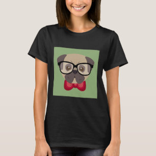 Fashionable Pug - Pug with Red Bowtie and Green Ba T-Shirt