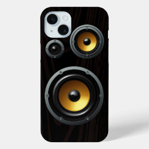 Fashionable Retro Wood Grain Speaker Trio iPhone 15 Mini Case