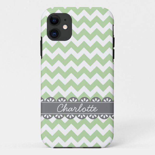 Fashionable Sage Chevron and Grey Lace Case-Mate iPhone Case (Back)