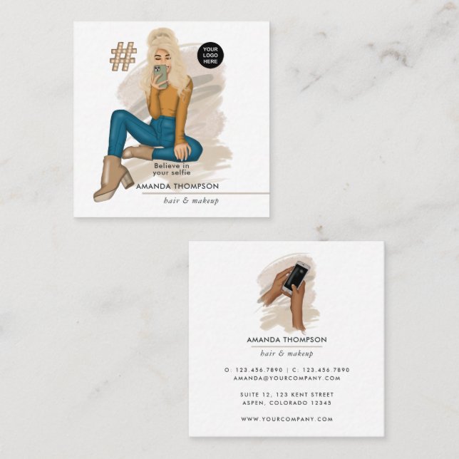 Fashionable Selfie Blonde Girl Business Card (Front/Back)