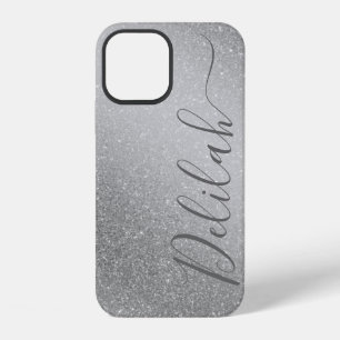 Fashionable Silver Glitter Grey Calligraphy Name iPhone 12 Case