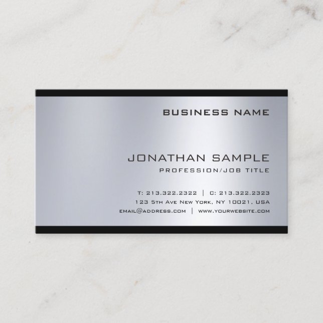 Fashionable Silver Look Simple Plain Professional Business Card (Front)