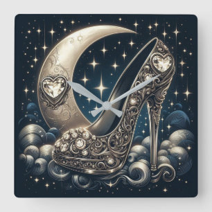 Fashionable Stiletto with Crescent Moon, Square Wall Clock