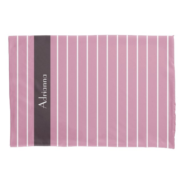 Fashionable Thin Cashmere Rose Stripes and Name Pillowcase (Front)