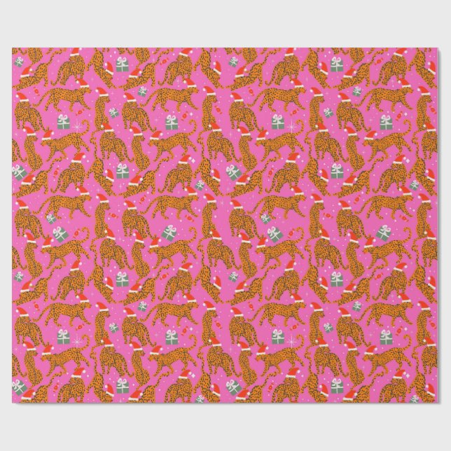 Fashionable tigers with red lips and hats wrapping paper (Flat)