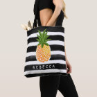 Fashionable Tropical Pineapple Black White Stripes