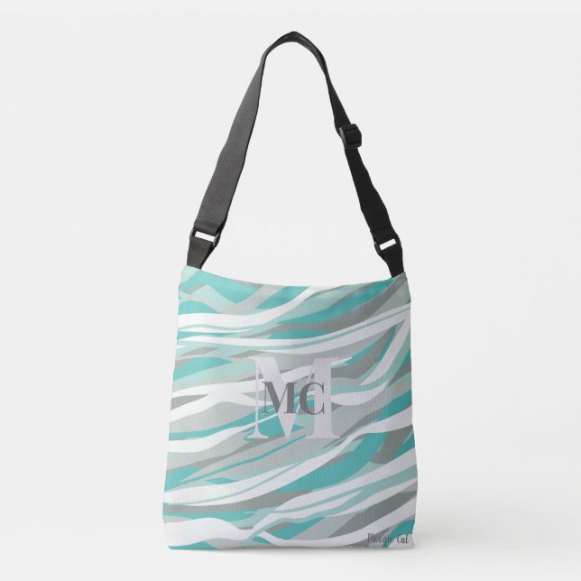 Fashionable Turquoise Grey Digital Camouflage Crossbody Bag (Front)