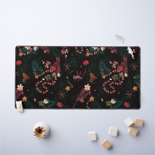 Fashionable & Unique Red Snake Mix Floral Black Desk Mat
