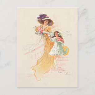 Fashionable Victorian Mother and Daughter Holiday  Postcard