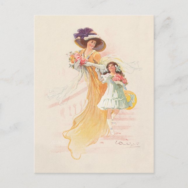 Fashionable Victorian Mother and Daughter Holiday  Postcard (Front)