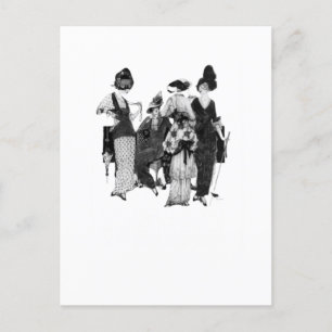 Fashionable Vintage Ladies with Parasols Keychain Postcard