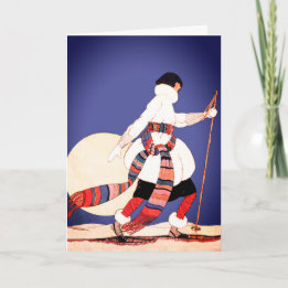 Fashionable Vintage Woman Snowshoeing  Card